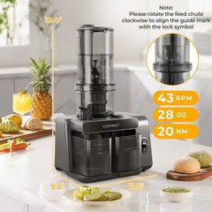 Cold Press Juicer with 5.3″ Feed Chute, 28oz Capacity, 43 RPM