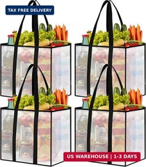 4 Pack Reusable Grocery Bags, Heavy-Duty Shopping Bags with Sturdy Handles, Wate