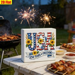 4th of July 250 Years of Freedom USA Sunflower Wooden Box Sign Farmhouse Decor
