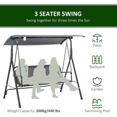 3-Seat Outdoor Patio Swing Bench with Stand Sun Shade Canopy for Adults Porch