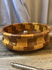 Vintage California Redwood Nut Cracker Bowl Standard Specialty Inlaid Parquet