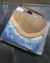 BIEROFARO Reversible Wooden Cutting Board Ocean Theme 11.5×10.3in Brown Blue