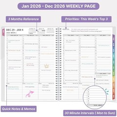 2026 Appointment Book, 30 Minutes-Hourly, Weekly ＆ Monthly Calendar Planner