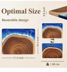 BIEROFARO Reversible Wooden Cutting Board Ocean Theme 11.5×10.3in Brown Blue