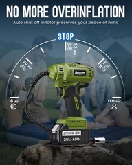 Cordless Tire Inflator Air Compressor with 2PC 21V Max Battery 150PSI Portable