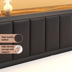 Full Queen LED Bed Frame with Charging Station&Upholstered Storage Headboard
