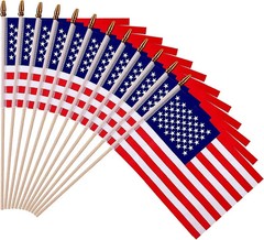 12 Pack Small American Flags – 4×6 Inch Mini USA Hand Held Stick Flag with Sa…