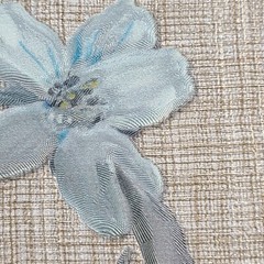 Floral plants Brown green blue metallic faux woven fabric textured wallpaper 3D