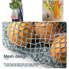 Reusable Cotton Mesh Grocery Bags Foldable Long Handle Net Tote Bag for Shopping