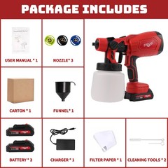 With 2 Batteries High Pressure Cordless Paint Sprayer Electric HVLP Spray Gun.