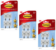 3 Packs 3M Command 4 Small Wire Hooks & 5 Adhesive Strips Per Pack Max 0.5 lb