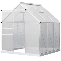 6′ x 6′ Polycarbonate Walk-in Garden Greenhouse Kit w/ Sliding Door, Silver