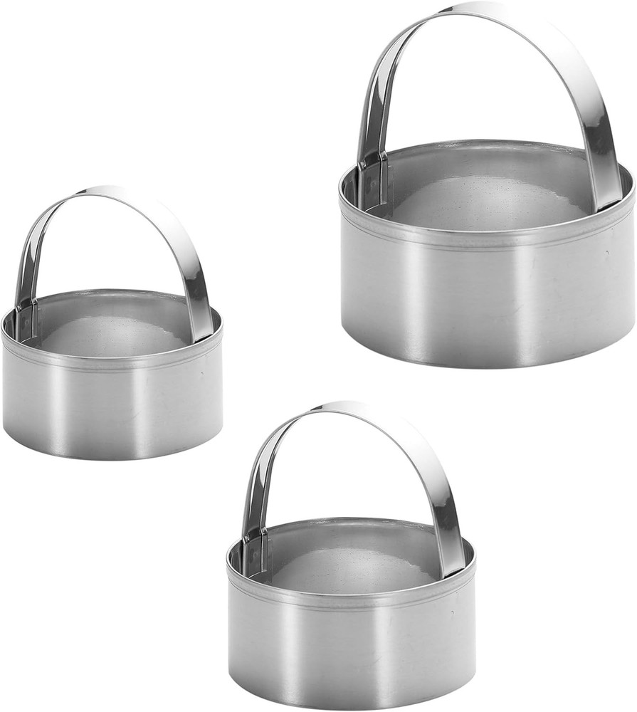 3 Pieces Round Biscuit Cutter with Handle – Stainless Steel Round Circle Doughnu