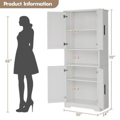 70″ Tall Kitchen Pantry Cabinet, Storage Cabinet with Doors & Adjustable Shelves