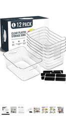 12 Pack Clear Plastic Storage Bins with Handles, BPA Free, 10.3×7.3×4.7in, Blac…