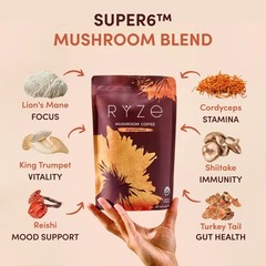 RYZE Mushroom Coffee 30 Servings Organic Energy Gut Health Focus Powder Blend