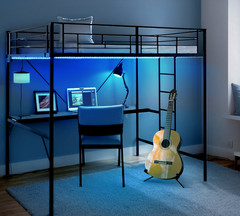 Twin Size Metal Loft Bunk Bed Frame for Kids Teens Adults with Desk Underneath