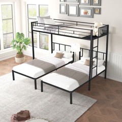 Twin Over Twin & Twin Triple Bunk Bed Platform Bed Frames For Kids Teens Adults