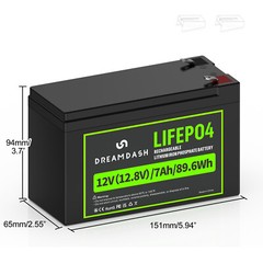 12.8V 7Ah LiFePO4 Lithium Battery, 4000+ Cycles Built-in BMS for Fish Kids Car