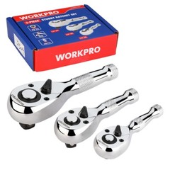 WORKPRO 3PC Stubby Ratchet Set 1/4″ 3/8″ 1/2″ Drive Ratchet Handle Quick Release