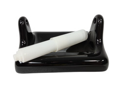 Black Ceramic TP Holder Toilet Paper Porcelain Mid Century Modern Vintage Retro