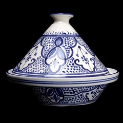 TAGINE Hand Painted Blue on White Tunisian Cooking Pot 48 Oz. 11″ 2-4 Servings