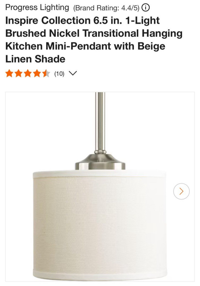 Inspire 6.5 in. 1-Light Brushed Nickel Transitional Hanging Kitchen Mini Pendant