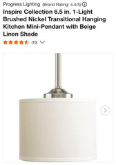 Inspire 6.5 in. 1-Light Brushed Nickel Transitional Hanging Kitchen Mini Pendant