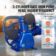 VEVOR Air Compressor Pump Head 10HP 17.5CFM @ 90PSI 3-Cylinder Piston Pump Head