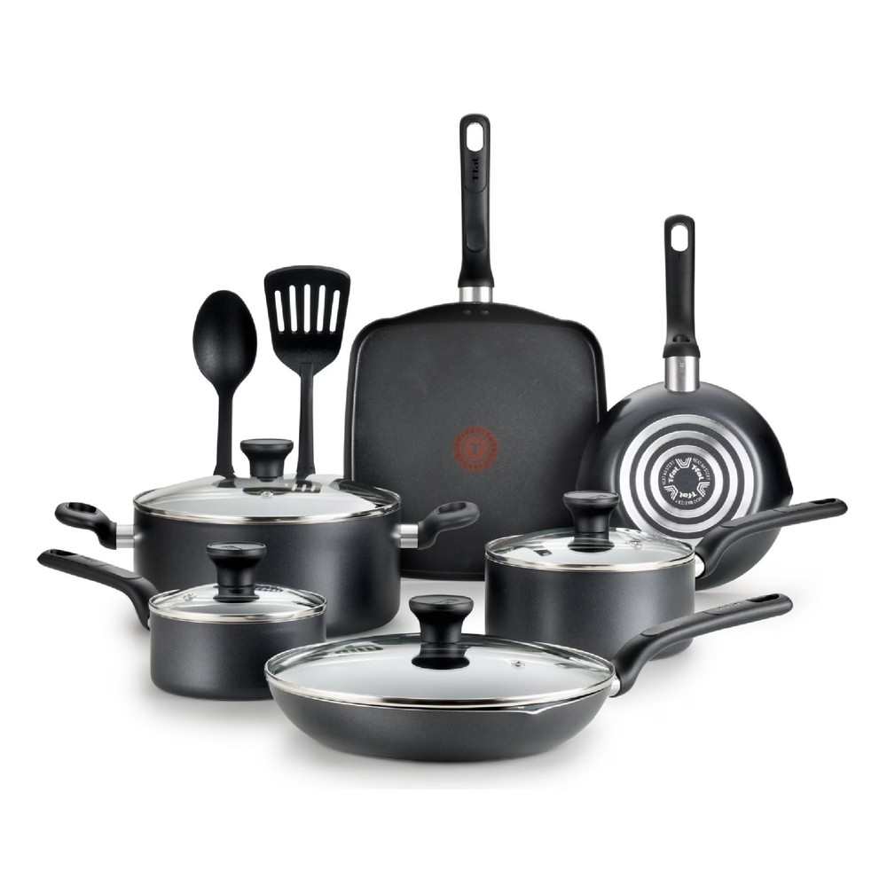T-fal Easy Care 12-Piece Non-Stick Cookware Set Pots and Pans Aluminum Grey New