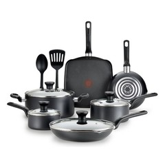 T-fal Easy Care 12-Piece Non-Stick Cookware Set Pots and Pans Aluminum Grey New