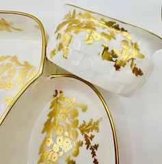 Hammersley England ‘Golden Tansy’ 10.25” Strawberry Basket Sugar Bowl & Creamer