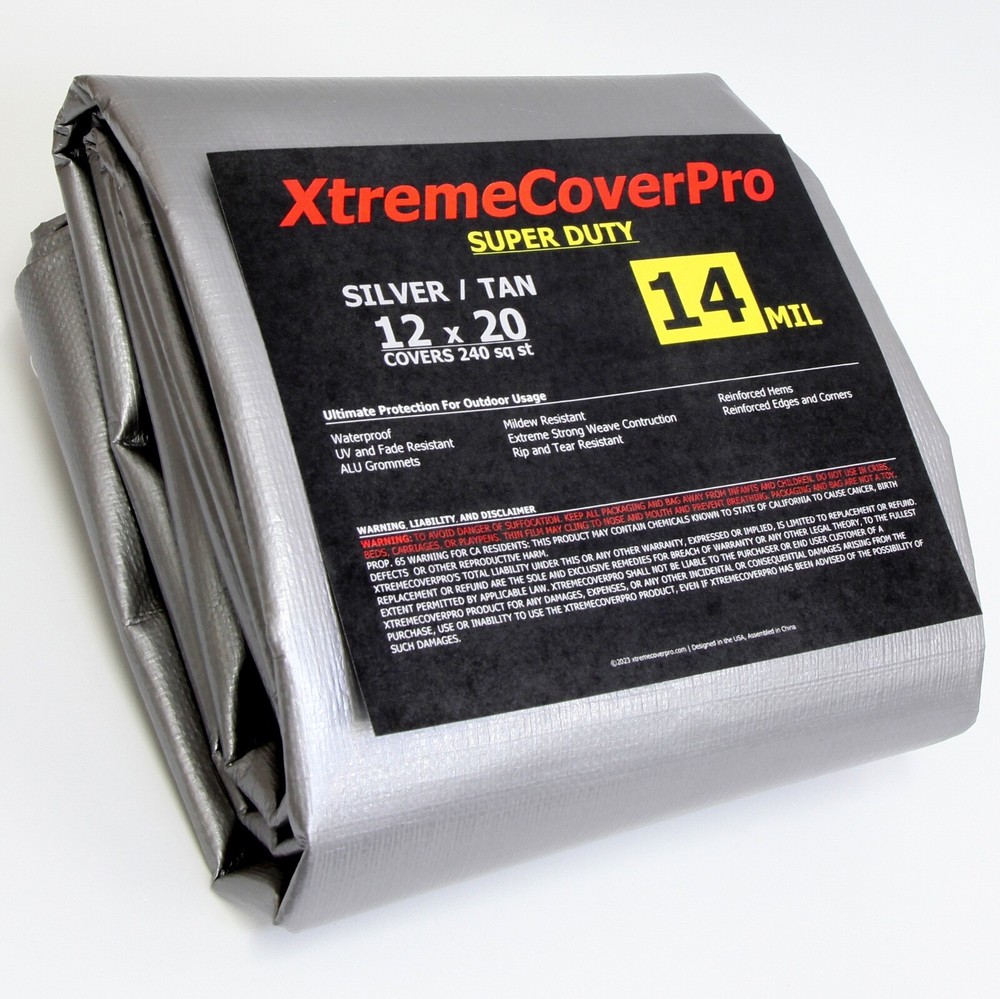 TARP 12′ x 20′ SILVER/TAN 14mil Multipurpose Protective Cover with Grommet