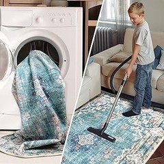 Boho Rug 3’x5′ Machine Washable Teal Small Area Rugs for Entryway Bedroom