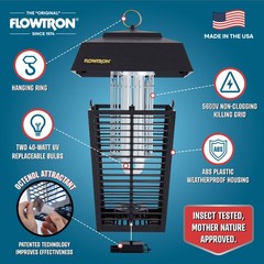 Flowtron Bug Zapper, Mosquito Zapper 1.5 Acre of Coverage, 80W Bulb, 5600V Grid