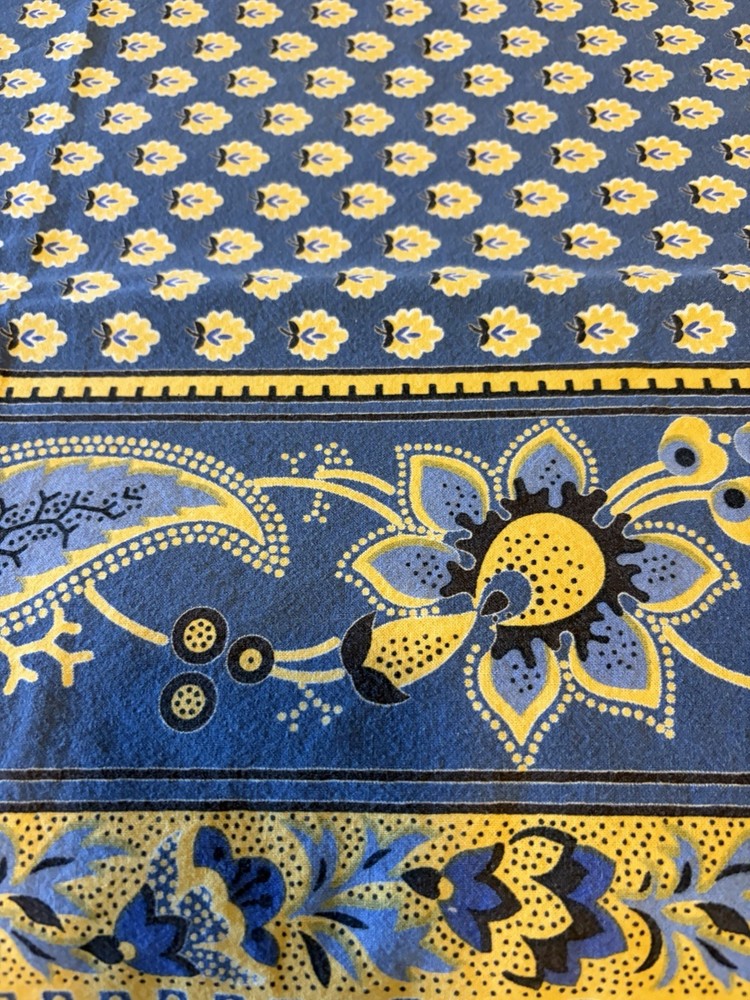 Williams & Sonoma French Country Blue Yellow Print Tablecloth Square 67” X 69”