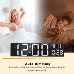 30″ Large Digital Wall Mount Clock with Remote Control, Alarm, Auto DST