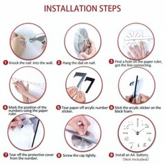 Modern DIY Large Wall Clock 3D Mirror Surface Sticker Big Number Watch Decor