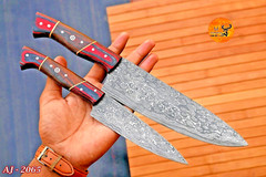 CUSTOM HANDMADE DAMASCUS STEEL CHEF KNIFE STEAK KNIFE SET KITCHEN CHEF SET 2065