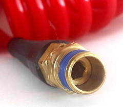 1/4″x 30 Foot RED Recoil POLYURETHANE( PU ) RECOIL AIR HOSE male SWIVEL Fittings