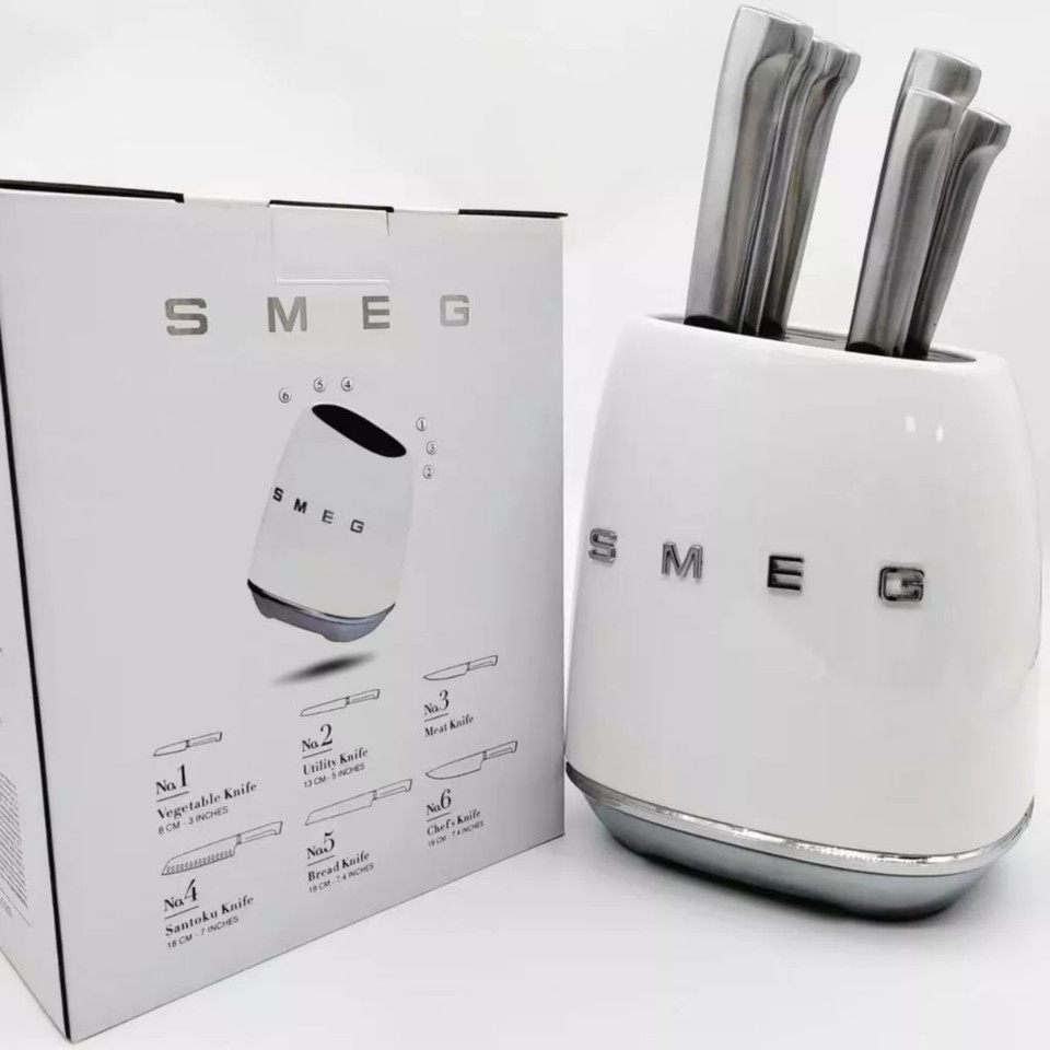 Smeg 7 Piece New Knife Block Set Stainless Steel Multicolor DHL Express Shipping