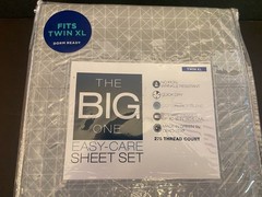 The Big One Easy Care Sheet Set Twin XL Dorm Size Gray Color and Gridlock Design