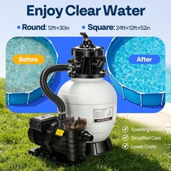 12/13in Sand Filter Pump In/Above Ground Pool System 7-Way w/ Timer 2087/2640GPH