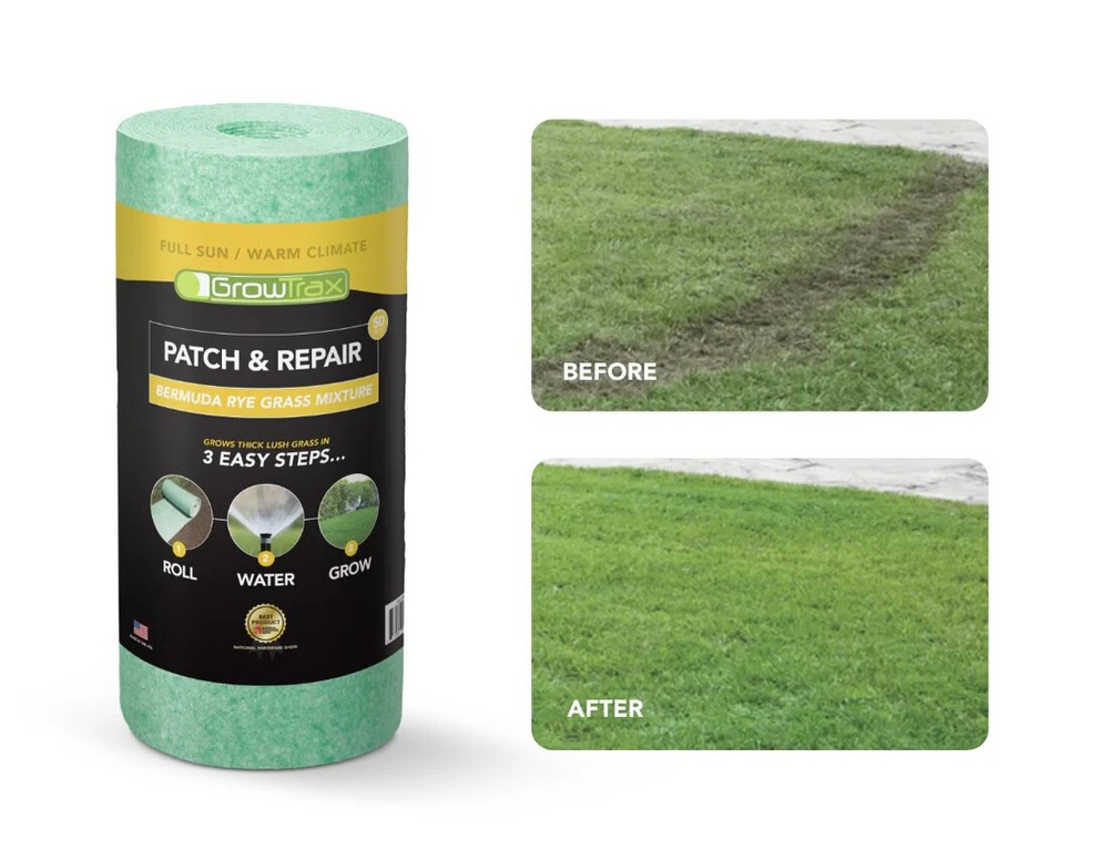 Grotrax Biodegradable Grass Seed Mat, Bermuda Rye – 50 Sq Ft Quick Fix Roll