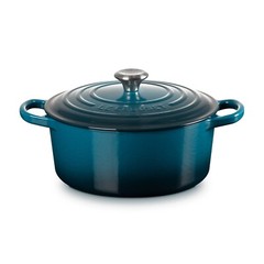 Le Creuset Signature Cocotte 22cm Deep Teal 8.6in 3.5qt Cast Iron Silver Knob