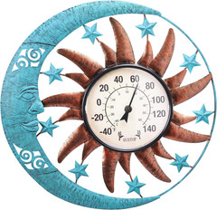12.5 Inch Sun Moon Indoor Outdoor Thermometer, Large Number Decorative Wall Moun