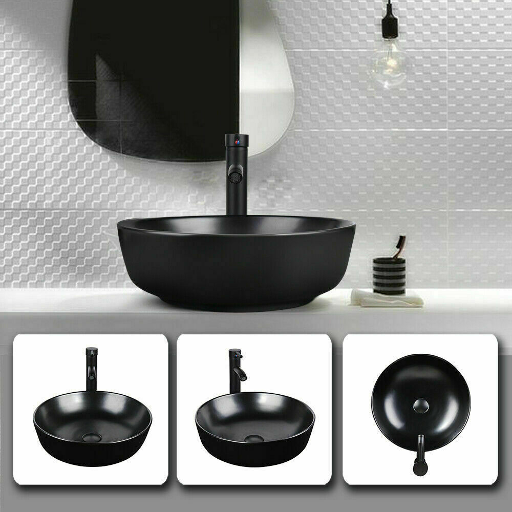 Bathroom Vessel Sink Faucet Combo Bathroom Sink Bowl With Pop-up Drain Black