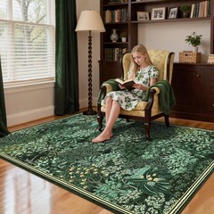 Forest Rugs 5×7, Dark Green Washable Area Rugs for Living Room 5×7, Botanical.