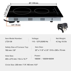 VEVOR 12″ Built-in Electric Cooktop Radiant Ceramic Cooktop 2 Burners 110V