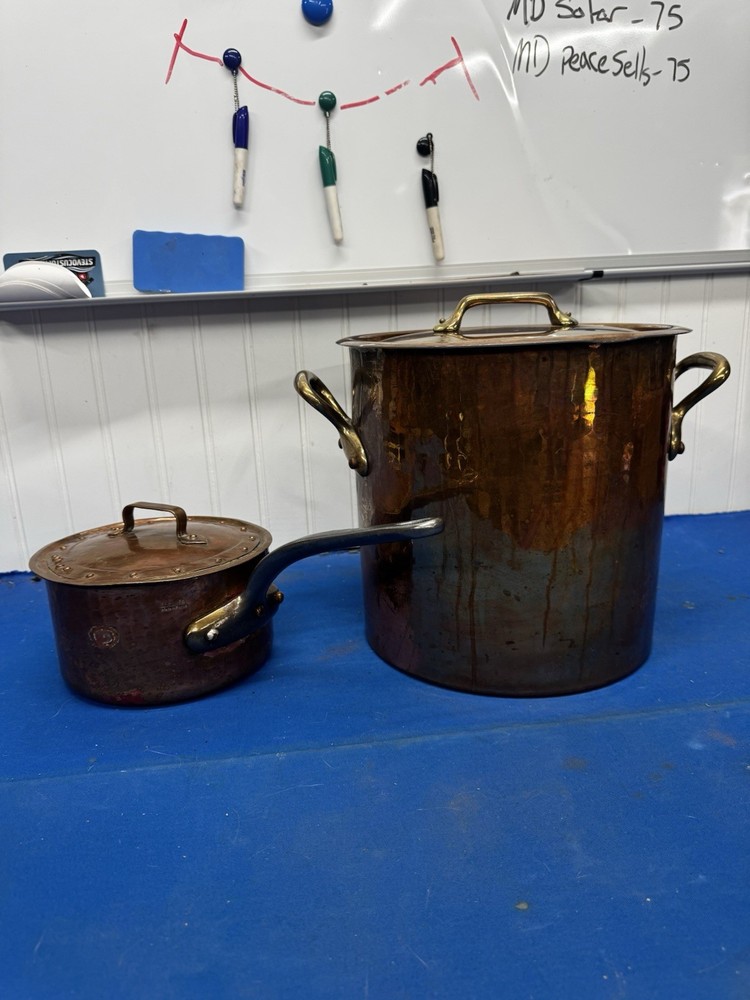 Williams Sonoma Mauviel Copper Stock Pot 12Qt & 2qt Sauce Pan Both With Lids!!